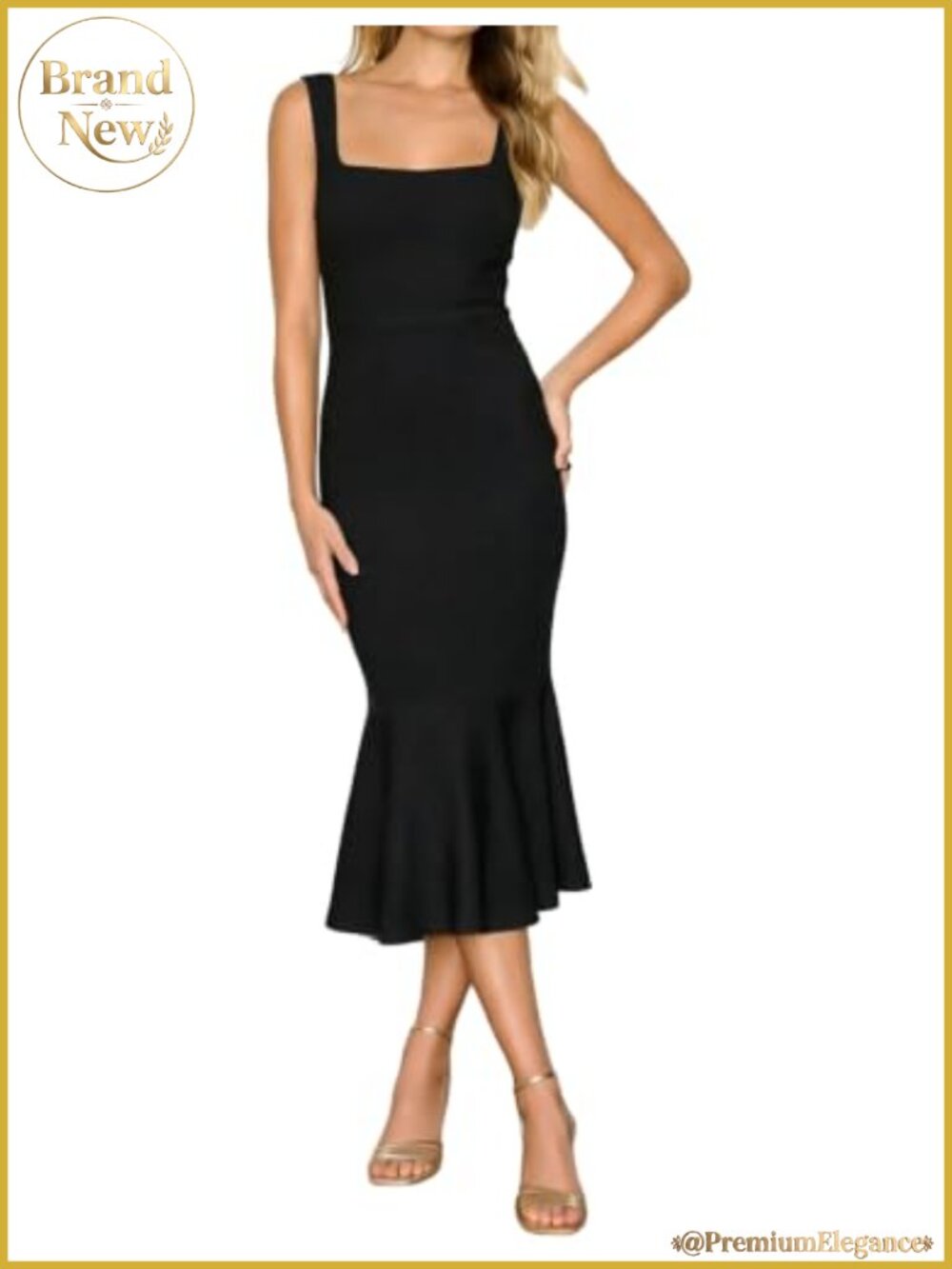 Square Neck Mermaid Midi Dress Sleeveless Bodycon Trumpet for Prom